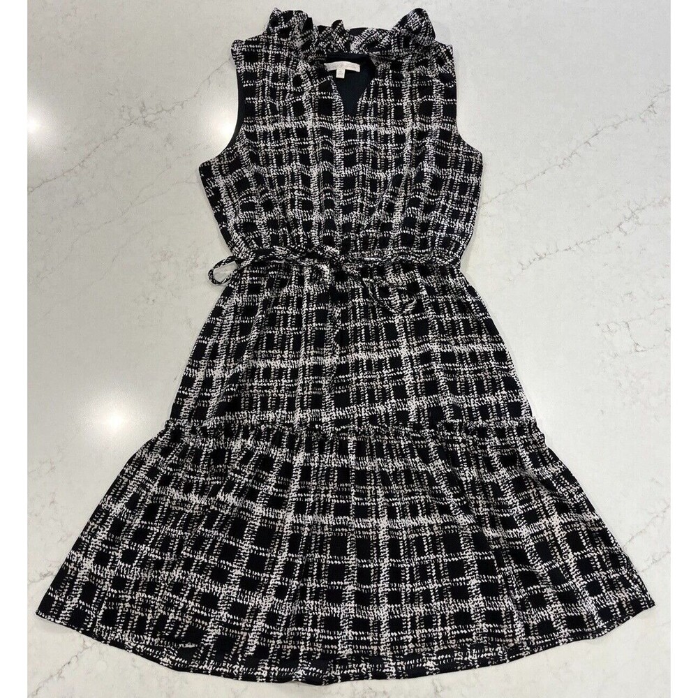 Lapis & Lillies Sz XL Sleeveless Career Business‎ Black White Plaid Ruffle Lined
